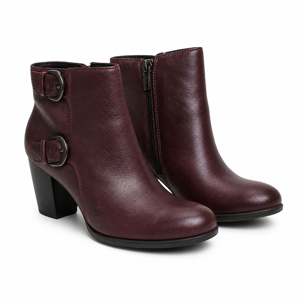 BORN Ondine Ankle Boot Burgundy Leather Women’s US Size 7 NWOT Box Festival Y2K
